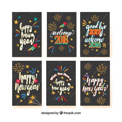 6 tarjetas para un feliz año nuevo | Vector Gratis