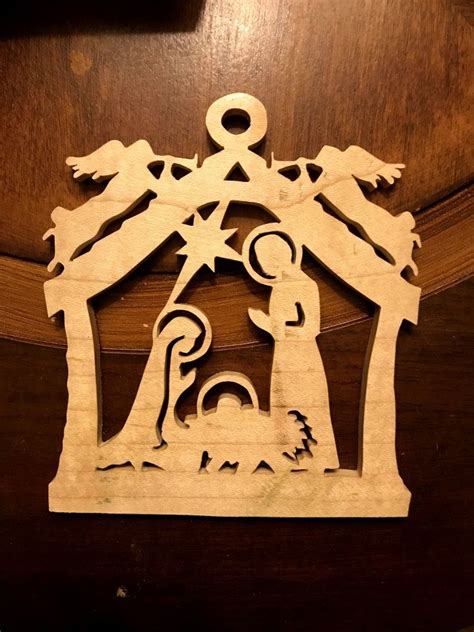 Scroll saw Christmas ornament nativity made from reclaimed maple wood ...