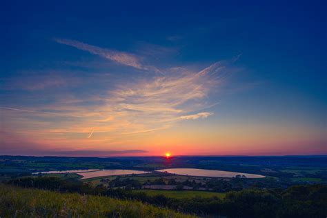 Free photo: Sunset Under Blue Sky - Fields, Lake, Landscape - Free Download - Jooinn