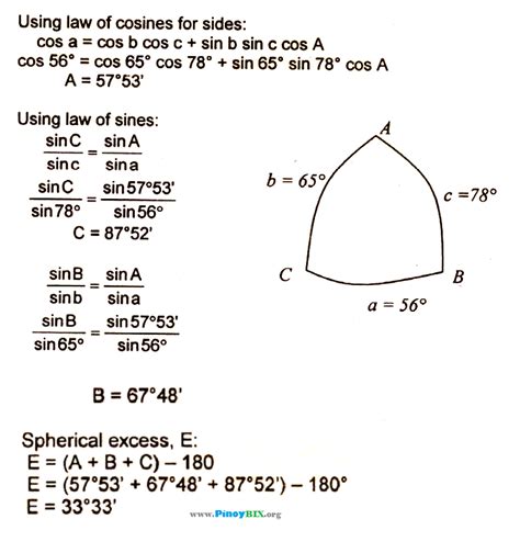 Solution: Determine the spherical excess of the spherical triangle ABC