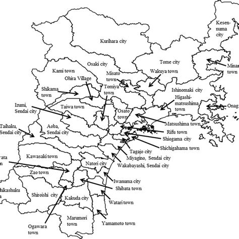 Map showing the municipalities in Miyagi Prefecture. Miyagi Prefecture ...