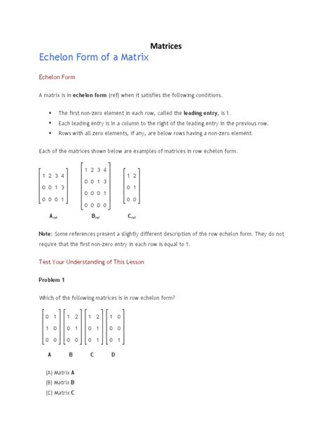 A Guide to Transforming Matrices into Echelon Form | PDF | Matrix (Mathematics) | Linear Algebra