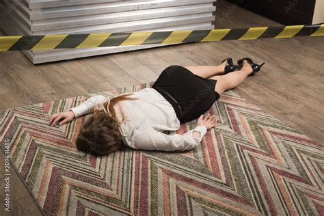 Crime scene with strangled business woman Stock Photo | Adobe Stock