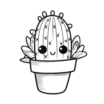 Cactus Coloring Page With Kawaii Cacti In The Desert Outline Sketch Drawing Vector, Desert ...