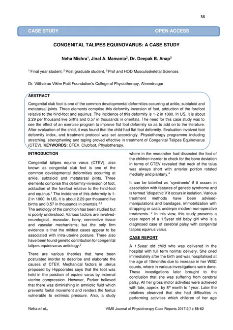 (PDF) CONGENITAL TALIPES EQUINOVARUS: A CASE STUDY