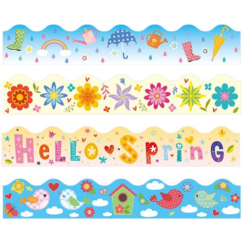 Buy 72 Pcs 70 Feet Spring Bulletin Board Borders Flower Umbrella Rain ...