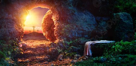 Crucifixion At Sunrise - Empty Tomb With Shroud - Resurrection Of Jesus - stock photo 752651 ...