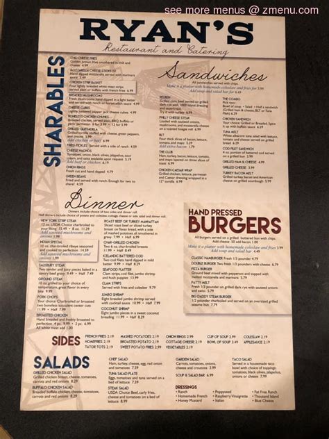 Menu at Ryan’s Restaurant & Catering, Wauseon