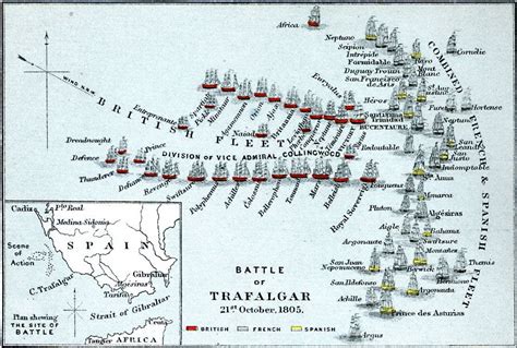 Battle of Trafalgar, A map showing the Battle of Trafalgar which took ...