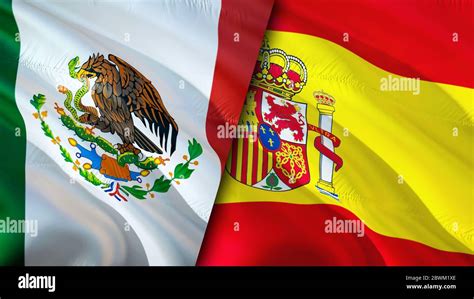 Mexico and Spain flags. 3D Waving flag design. Mexico Spain flag ...