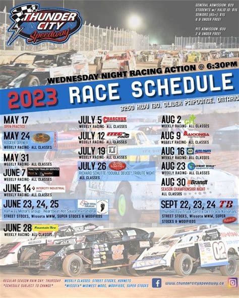 Thunder bay Speedway 2023 Race Schedule