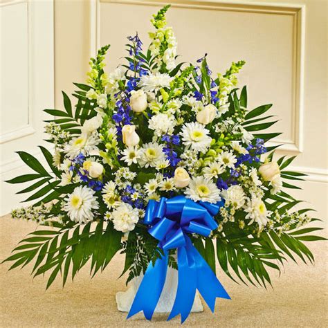 Blue & White Sympathy Floor Basket - Flowers | The Sympathy Store