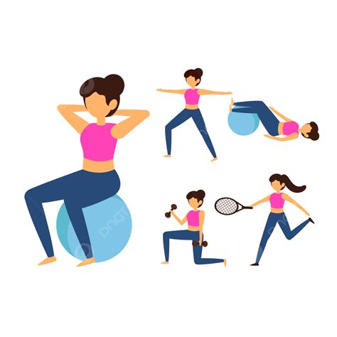 Healthy Exercise Clipart Vector, Set Of Healthy Woman Exercise In ...