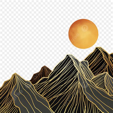 Mountain Ranges PNG Transparent, Abstract Mountain Peak Background Gold Sunrise Mountain Range ...