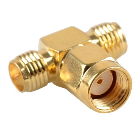 2016 T type RP SMA Jack Male To 2 RP SMA Plug Female RF Antenna Connector Adapter Triple 1M2F ...