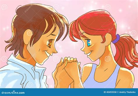 Beautiful Anime Couple Is Holding Hands Stock Illustration - Image ...