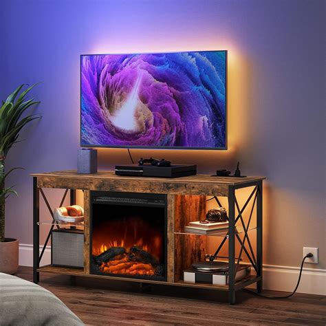 HOOBRO Fireplace TV Stand with Led Lights and Power Outlets Rustic ...