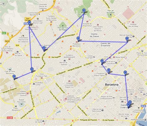 Map of gaudi tour - Map of gaudi sites in barcelona (Catalonia Spain)