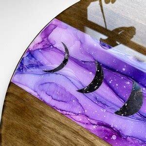 Moon Phases Space Table Hairpin Legs Round Wood Coffee Table Resin Top Side Table End Table ...