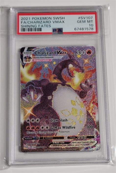 Mavin | 2021 Pokemon Shining Fates Charizard Vmax SV107 GEM MINT Rare Full Art FA PSA 10