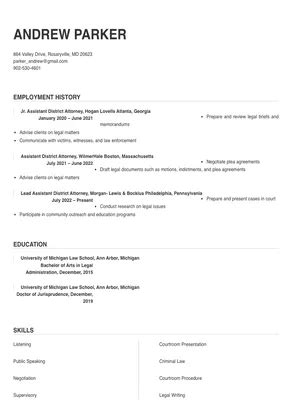 Assistant District Attorney Resume Sample & Tips | Online Resume Builder