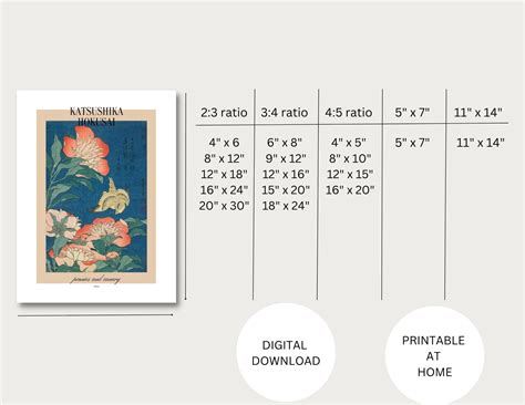 Katsushika Hokusai Peonies and Canary Painting Wallart - Etsy