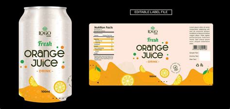 Orange Juice label design, soft drink bottle label design. Soda can ...