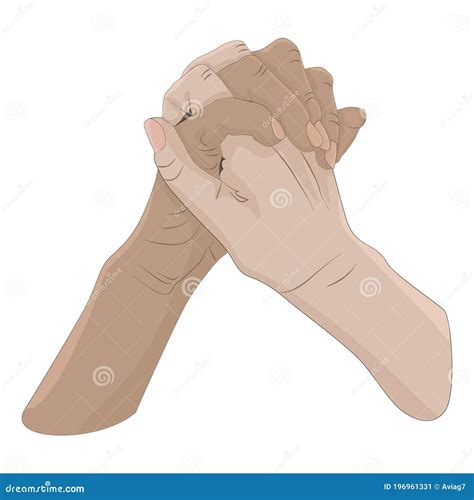 Two Hands With Interlocked Or Intertwined Fingers Hand Drawn By Black ...