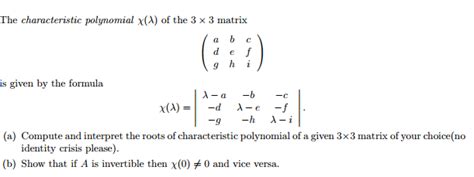 Solved The characteristic polynomial X (Lambda) of the 3 x 3 | Chegg.com