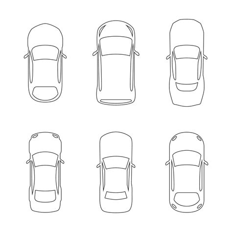 set of top view car silhouettes linear illustration 17545634 Vector Art ...