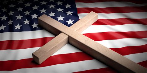 Christian Cross On American Flag Background 3d Illustration Stock Photo - Download Image Now ...