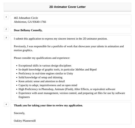 2D Animator Cover Letter | Velvet Jobs