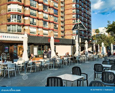 Benidorm, Spain - January 28, 2023: People Sit in Street Cafes, Bars ...