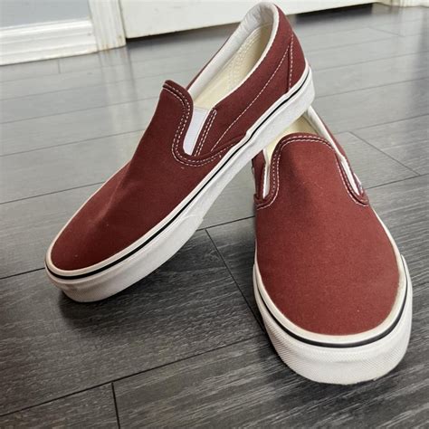 Womens maroon/burgundy slip on vans. - Depop