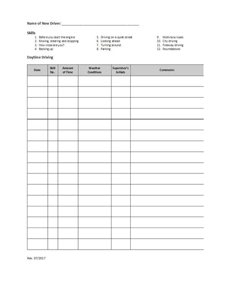 Printable Daily Log Sheets ~ Excel Templates