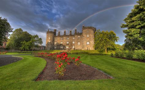 castle, Rainbows, Lawns, Red Flowers Wallpapers HD / Desktop and Mobile Backgrounds