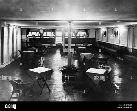 The main lounge of the R101 airship The colour scheme was white panels with gold inlay. The ...