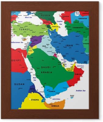 Framed Poster Middle east political map-Vector illustration - PIXERS.UK