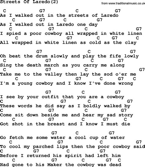 Johnny Cash song: Streets Of Laredo(2), lyrics and chords