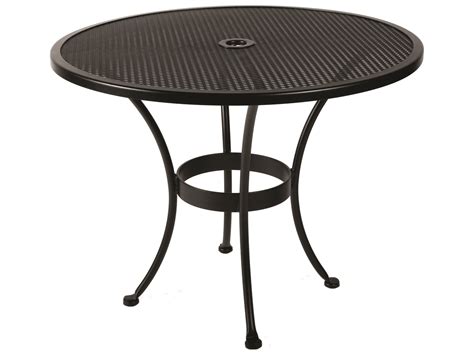 OW Lee Micro Mesh Wrought Iron 36'' Wide Round Dining Table with Umbrella Hole | OW36MMU
