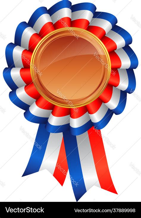 Red white blue ribbon award bronze medal center Vector Image