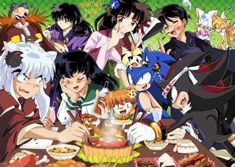 Anime Characters Gathering for a Feast