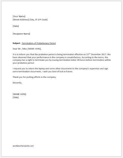 Employment Termination Letter within Probation Period | Word & Excel ...