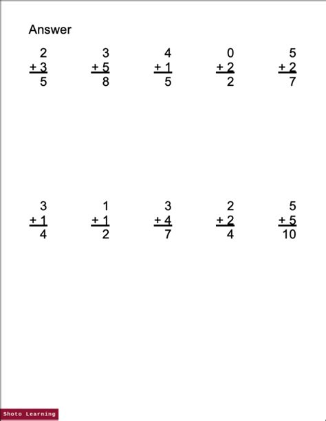 SINGLE DIGIT ADDITION WORKSHEETS 0-5 Vertical Math Practice Problems 20 Pages — Shoto Learning ...