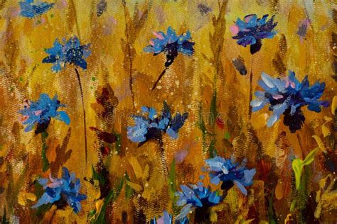 Flowers Painting Blue Cornflowers Oil Painting Stock Photo - Image of ...