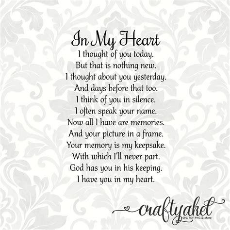 In My Heart Poem Bereavement Mourning Sympathy Grief - Etsy Australia