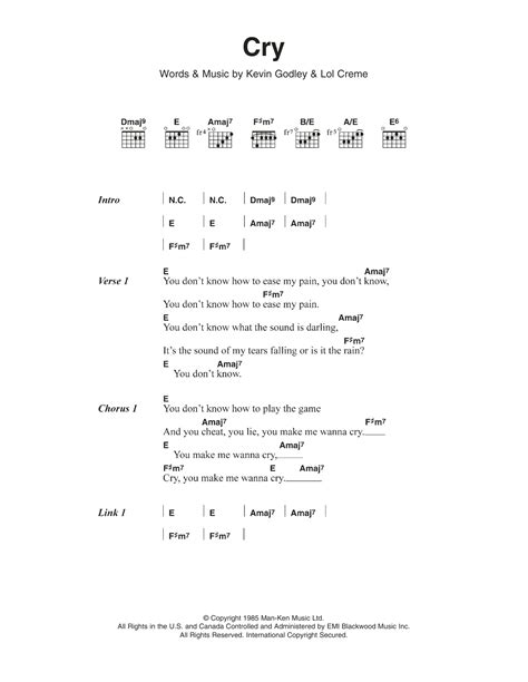 Cry by Godley & Creme - Guitar Chords/Lyrics - Guitar Instructor