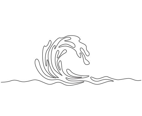 Continuous one line drawing water splashes wave twirl isolated surge blue sparks breaker. Wave ...