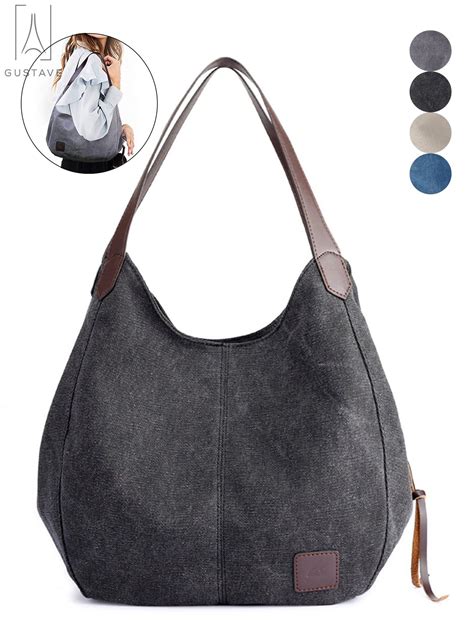 GustavDesign Women Fashion Multi-pocket Canvas Shoulder Bag Casual Cotton Hobo Handbags Totes ...