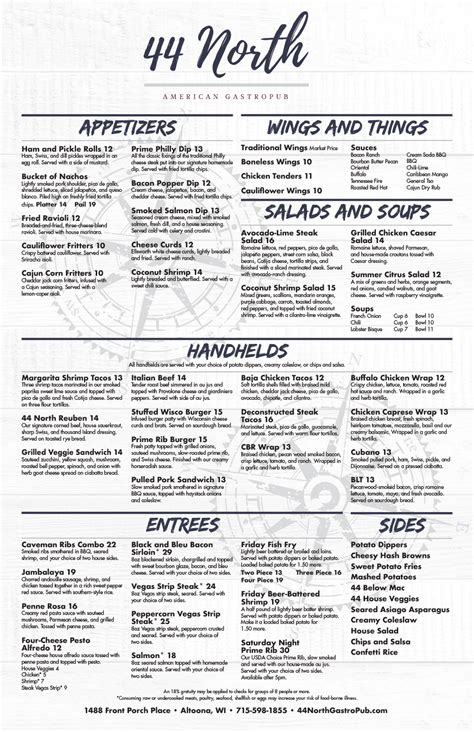 Menu at 44 North American Gastropub and Vs Sports Bar